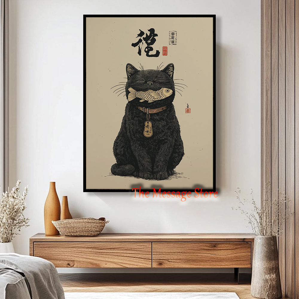 Black Lucky Cat Ukiyo-e Japane - Japanese Lifestyle In Japanese บทวิจารณ์และราคา