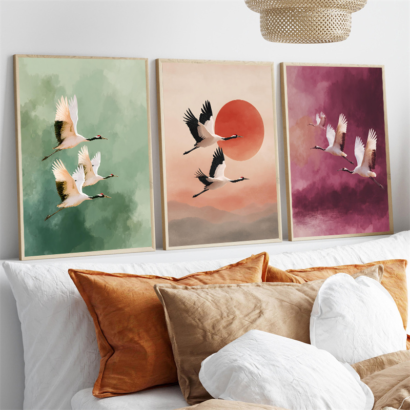 Vintage Crane Flying Birds Flo - Japanese Lifestyle Home บทวิจารณ์และราคา