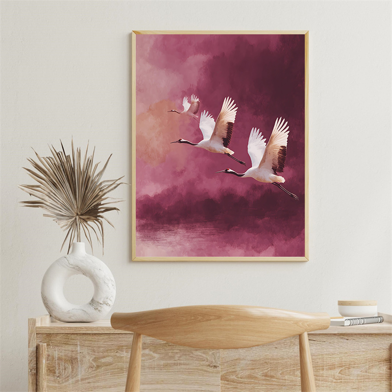Vintage Crane Flying Birds Flo - Japanese Lifestyle Home บทวิจารณ์และราคา