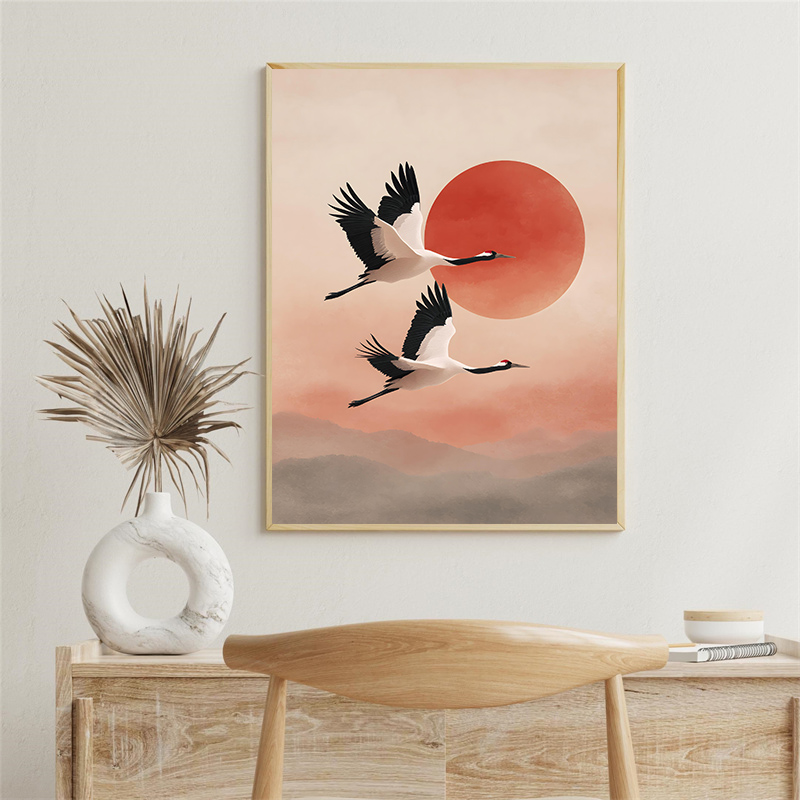 Vintage Crane Flying Birds Flo - Japanese Lifestyle Home บทวิจารณ์และราคา